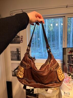 Brown Leopard Accent Shoulder Bag